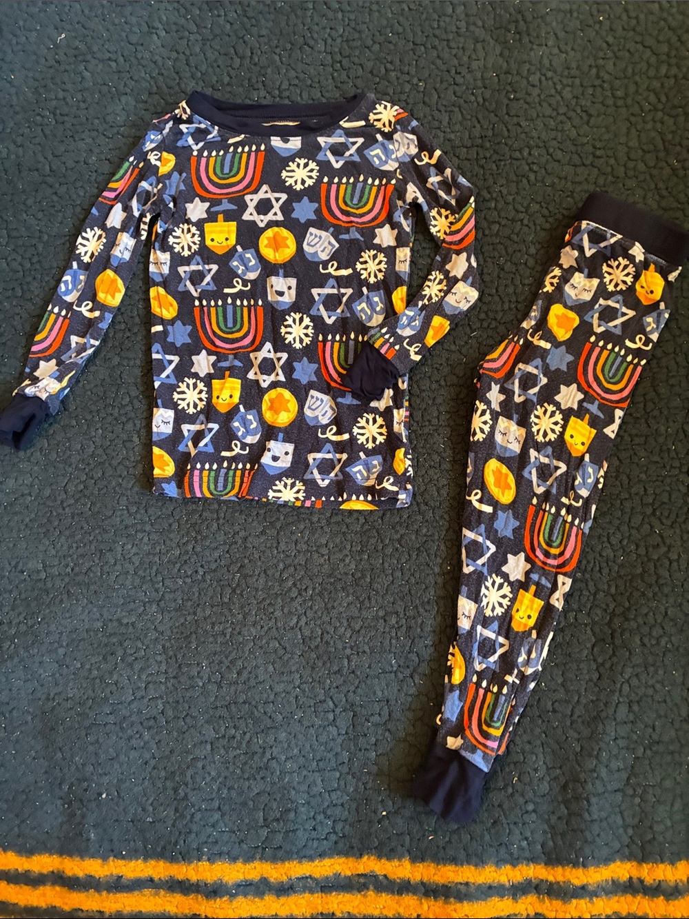 Little Sleepies Navy Hanukkah Rainbow Print Pajama Set
